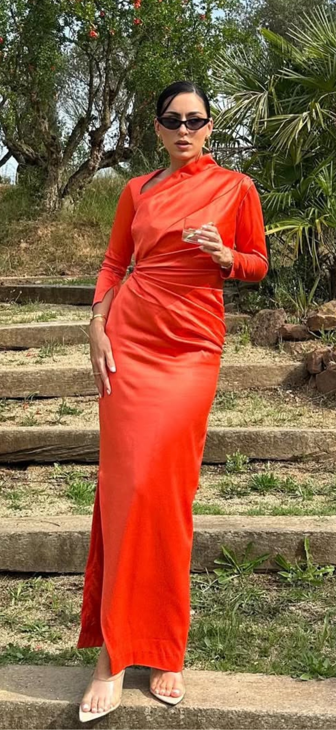 Asymmetric neckline satin dress